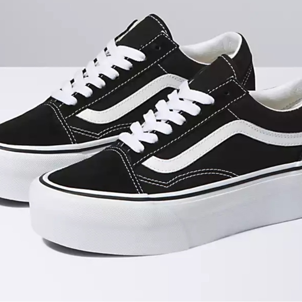 Vans Black and White Old Skool Platform Sneakers - Picture 3 of 10